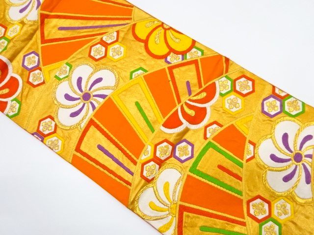 JAPANESE KIMONO / ANTIQUE FUKURO OBI / SILK / WOVEN WHEEL PATTERN